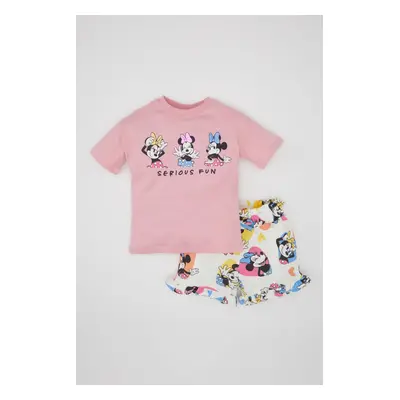 DEFACTO Baby Girl Disney Mickey & Minnie Short Sleeve T-shirt Shorts 2-Piece Set