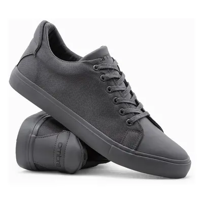 Ombre Casual one-color men's sneakers with combined materials - gray