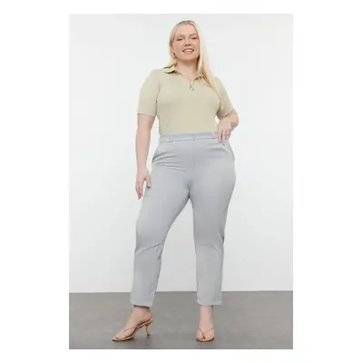 Trendyol Curve Gray Basic Cigarette Woven Skinny Leg Plus Size Fabric Trousers