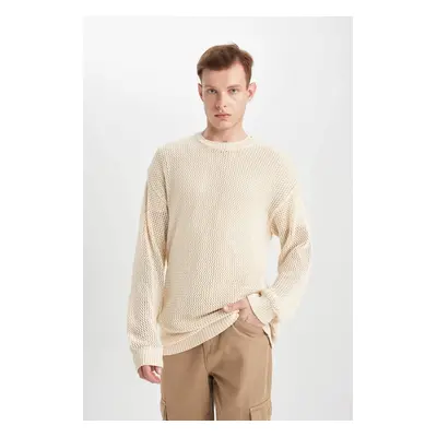 DEFACTO Regular Fit Crew Neck Crochet Hole Knitwear Sweatshirt