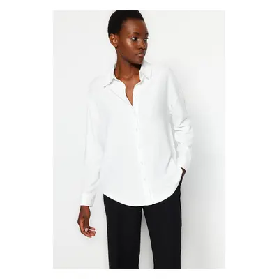 Trendyol Oversized White Crepe Knitted Shirt