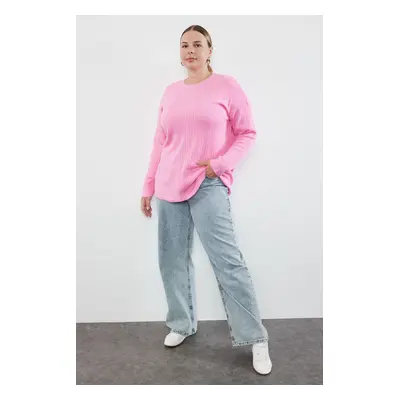 Trendyol Curve Pink Ribbed Crew Neck Knitwear Sweater