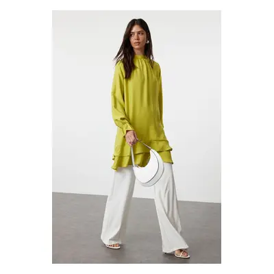 Trendyol Oil Green Skirt Ruffled Woven Viscose Tunic