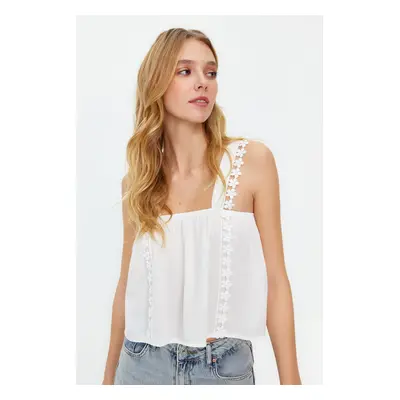 Trendyol Ecru Lace Detailed Crinkle Woven Blouse