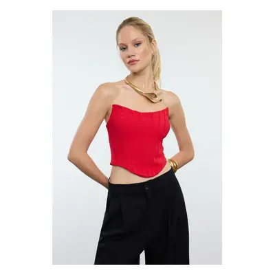 Trendyol Red Crop Corset Look Woven Bustier