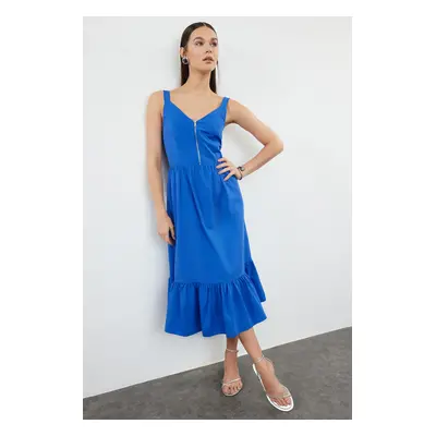 Trendyol Dark Blue Waist Zipper Detailed Midi Lined Woven Dress