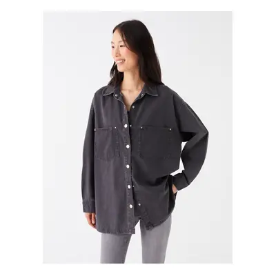 LC Waikiki Plain Long Sleeve Oversize Women's Jean Shirt Jacket