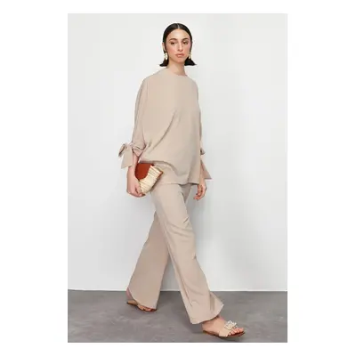 Trendyol Stone Bat Sleeve Woven Aerobin Tunic-Pants Suit