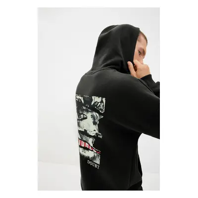 Trendyol Black Regular Cut Printed Hooded Art Printed Sweatshirt