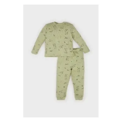 DEFACTO Baby Boy Pajama Set Bear Printed Long Sleeve Ribbed Camisole Top Elastic Waist Long Bott