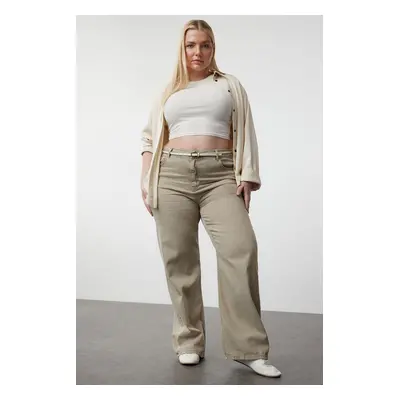 Trendyol Curve Beige High Waist Wide Leg Plus Size Jeans