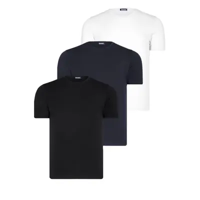 SET OF THREE T8569 DEWBERRY BICYCLE COLLAR MEN'S T-SHIRT-BLACK-WHITE-NAVY BLUE