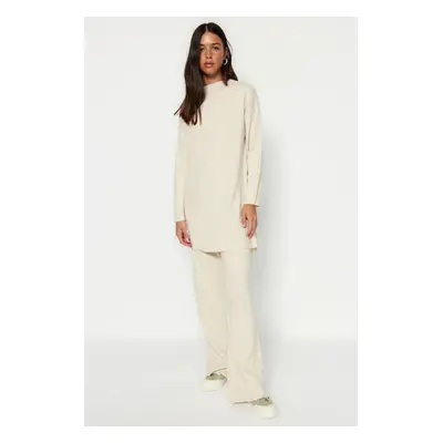 Trendyol Stone Half Turtleneck Ribbed Sweater-Pants Knitwear Suit