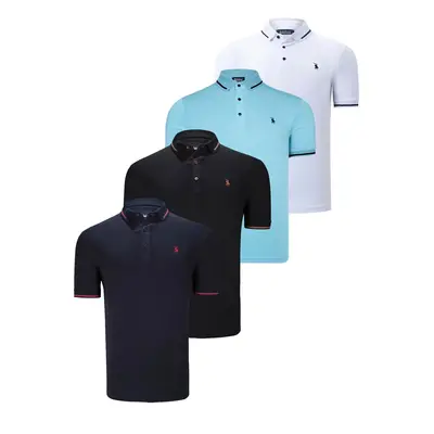 QUADRUPLE SET T8586 DEWBERRY MEN'S T-SHIRT-BLACK-WHITE-NAVY-CYAN