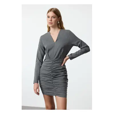 Trendyol Gray Body-hugging Drape Detailed Mini Woven Dress