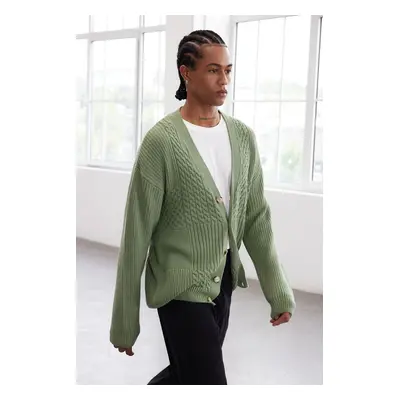 Trendyol Limited Edition Mint FL Men's Regular V Neck Hair Knit Sweater Cardigan