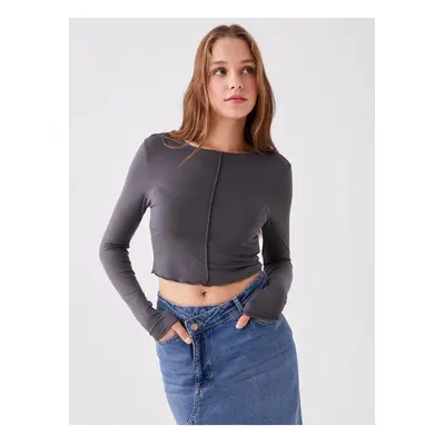 LC Waikiki Crew Neck Plain Long Sleeve Crop Women's T-Shirt