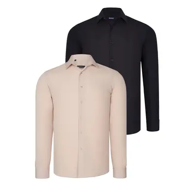 DUAL SET G726 DEWBERRY MENS SHIRTS-BLACK-BEIGE