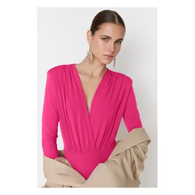 Trendyol Fuchsia Double Breasted Collar Knitted Bodysuit