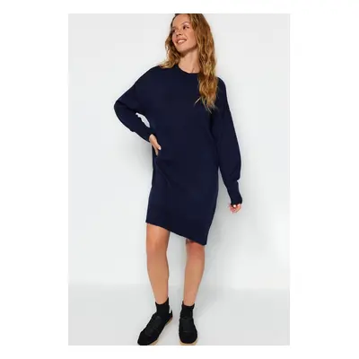 Trendyol Navy Blue Mini Knitwear Super Wide Pattern Soft Texture Dress