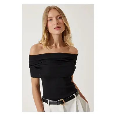 Happiness İstanbul Women's Black Open Shoulder Knitwear Blouse