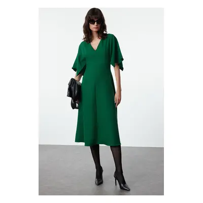 Trendyol Green Angel Sleeve Detailed A-Line Skirt Flounce Midi Woven Dress