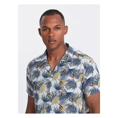 Ombre Viscose patterned men's short sleeve shirt - palm trees