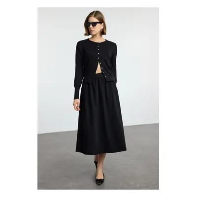 Trendyol Black Elastic Waist Woven Look Knitted Flared Skirt