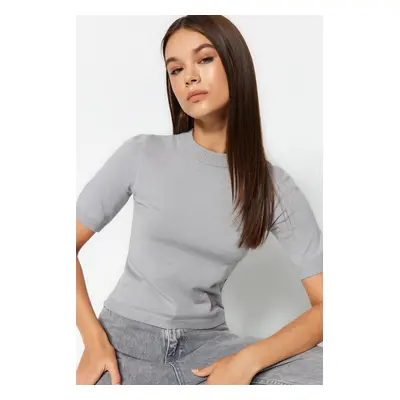 Trendyol Gray Crop Premium Yarn/Special Yarn Basic Knitwear Blouse