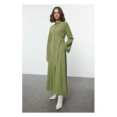 Trendyol Green Tie Waist Button Woven Shirt Dress