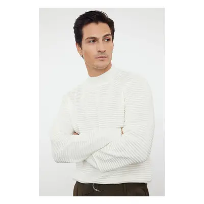 Trendyol Ecru Slim Slim Fit Half Turtleneck Textured Knitwear Sweater