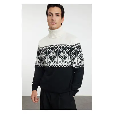 Trendyol Black Regular Wool Turtleneck Ethnic Knitwear Sweater