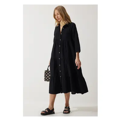 Happiness İstanbul Women's Black Muslin Flared Shirt Dress