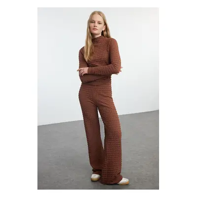 Trendyol Brown Textured Fitted Long Sleeve Stretchy Knitted Bottom-Top Set