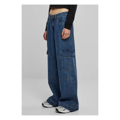 Ladies Low Waist Cargo Denim - modré