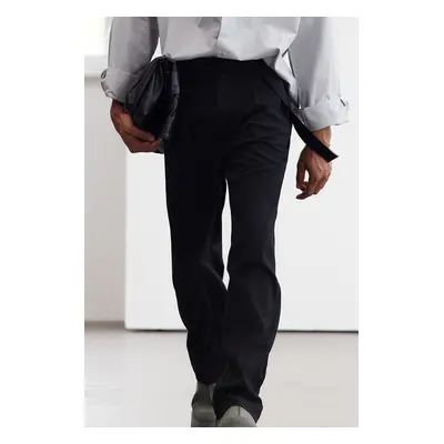 Trendyol Limited Edition Black Straight Fit Fabric Trousers with Removable Waist Belt Detail