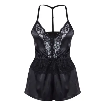 Trendyol Black Satin Lace Detailed Rope Strap Fantasy Nightgown