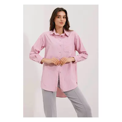 Bigdart Pocket Detailed Striped Oversize Shirt - Powder