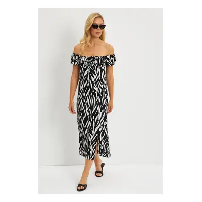 Cool & Sexy Women's Black Wrapy Gathered Midi Dress DY105