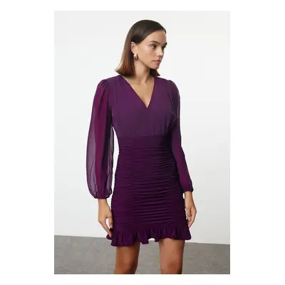 Trendyol Plum Plain Gather / Drape Mini Woven Dress