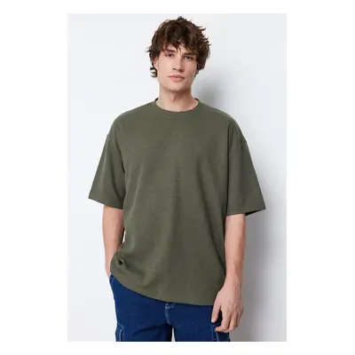 Trendyol Khaki Oversize Crew Neck Krátký rukáv Základní texturované tričko