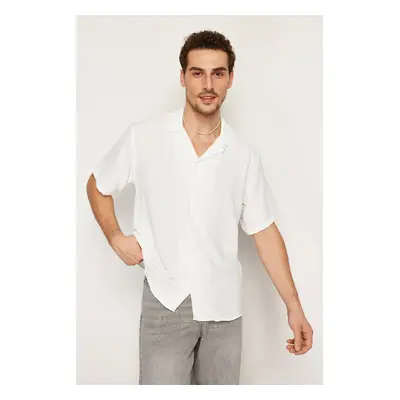 Trendyol White Oversize Fit Summer Short Sleeve Linen Look Shirt