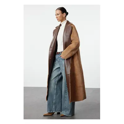 Trendyol Dark Brown Oversize Wide Cut Faux Leather Double Sided Coat