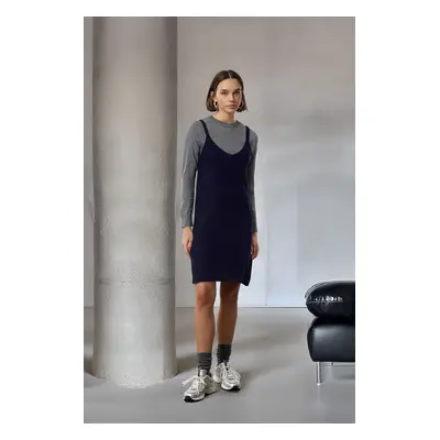 Trendyol Anthracite Mini Knitwear Soft Textured Strappy Sweater-Dress Set