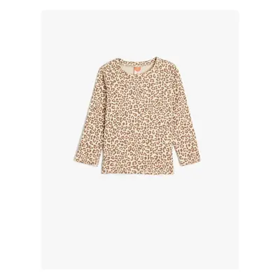 Koton T-Shirt Long Sleeve Leopard Printed Crew Neck Cotton