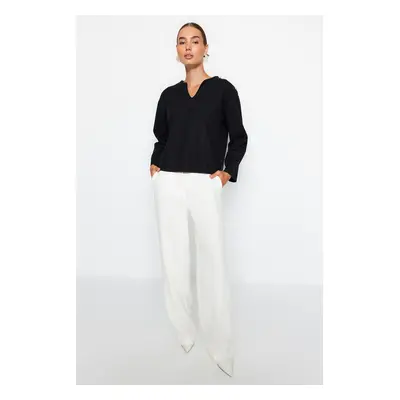 Trendyol Black Thessaloniki/Knitwear Look Pearl Detailed Relaxed/Comfortable Fit Knitted Blouse