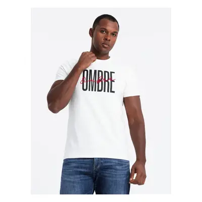 Ombre Men's cotton T-shirt with delicate embroidery - cream