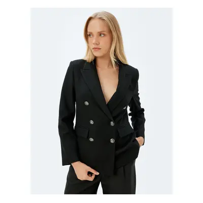 Koton Double Breasted Blazer Jacket with Flap Pocket Detail Regular Fit