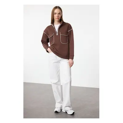 Trendyol Brown Zipper and Pocket Detailed Sweatshirt