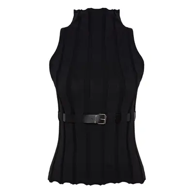 Trendyol Limited Edition Black Belted Knit Sweater